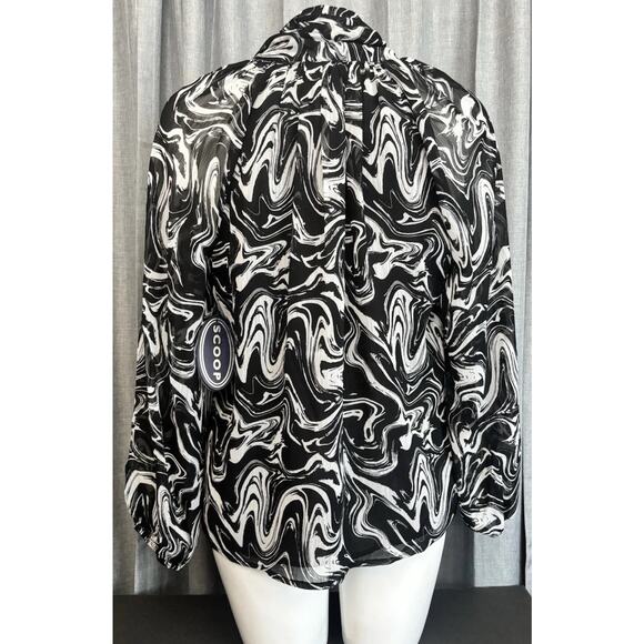 Scoop Tie Neck Blouse Retro Style Sheer Long Sleeve Women’s Size Small (4-6) - Picture 3 of 16